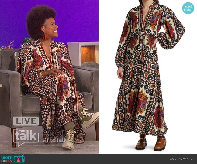 https://uploads.wornontv.net/2021/10/Farm-Rio-Floral-Tapestry-Maxi-Dress-Tabitha-Brown-The-Talk.jpg