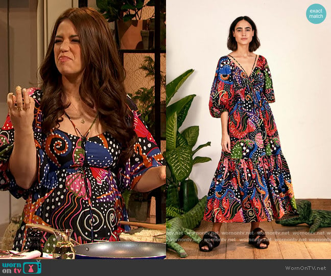 Under The Sea Midi Dress by Farm Rio worn by Molly Yeh on The Drew Barrymore Show