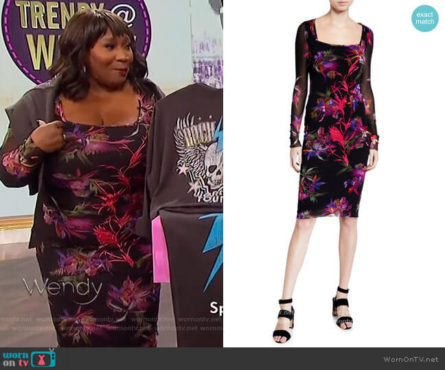 Floral Square-Neck Long-Sleeve Fitted Dress by Fuzzi worn by Bevy Smith on The Wendy Williams Show