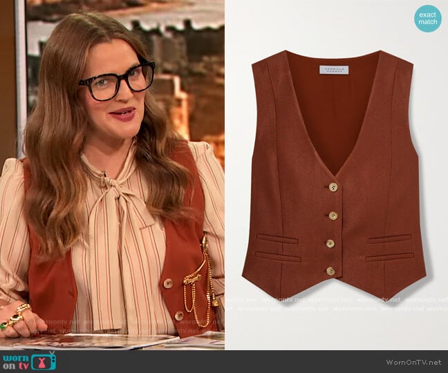 Zelos wool and silk-blend twill vest by Gabriela Hearst worn by Drew Barrymore on The Drew Barrymore Show