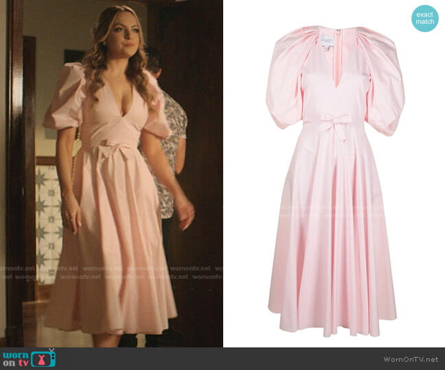 Bow-Embellished Flared Dress by Giambattista Valli worn by Fallon Carrington (Elizabeth Gillies) on Dynasty