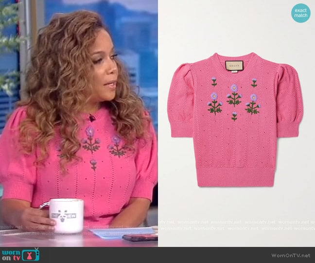 Floral Embroidery Knit Top by Gucci worn by Sunny Hostin on The View