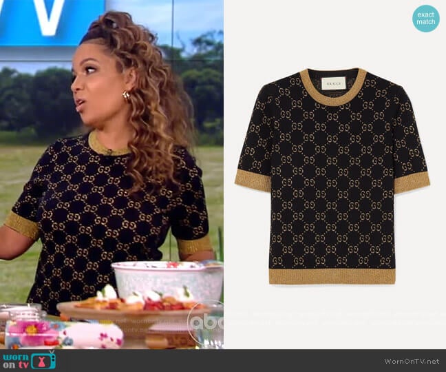 Metallic intarsia cotton-blend sweater by Gucci worn by Sunny Hostin on The View