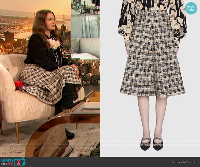 Check Tweed Skirt by Gucci worn by Drew Barrymore on The Drew Barrymore Show