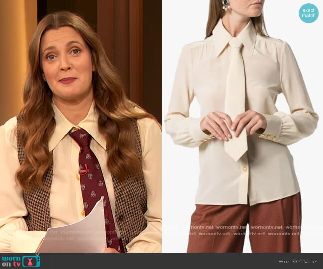 Removable Tie Shirt by Gucci worn by Drew Barrymore on The Drew Barrymore Show