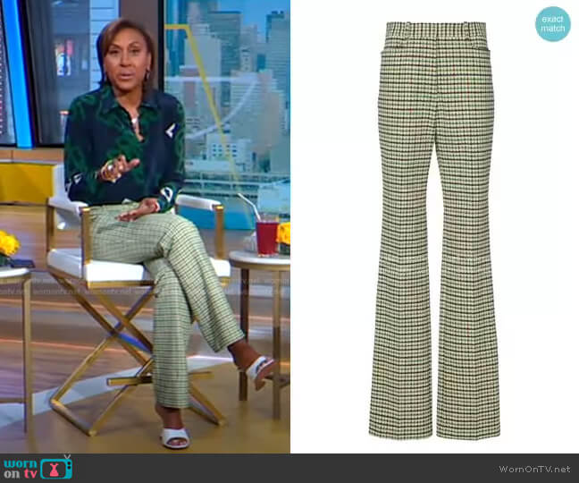 High-Rise Slim Flare Check Trousers by Victoria Beckham worn by Robin Roberts on Good Morning America