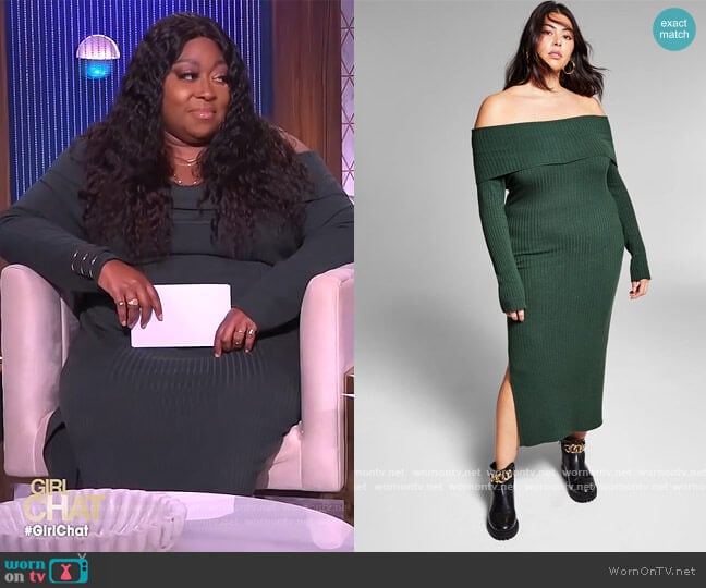 Jeannie Mai X INC Plus Size Off-the-Shoulder Dress by INC International Concepts worn by Loni Love on The Real