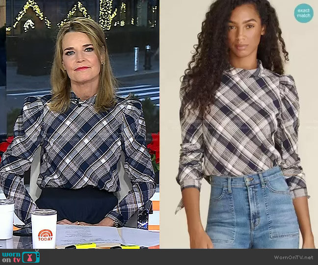 Isabel Plaid Top by Veronica Beard worn by Savannah Guthrie on Today
