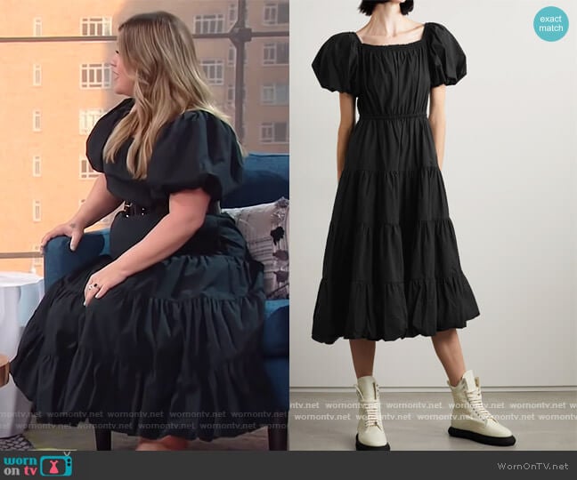 Off-the-shoulder cotton-poplin midi dress by Jason Wu worn by Kelly Clarkson on The Kelly Clarkson Show