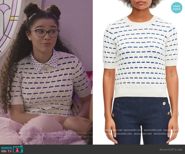 Striped Cable Sweater by Kate Spade worn by Mary-Anne Spier (Malia Baker) on The Baby-Sitters Club