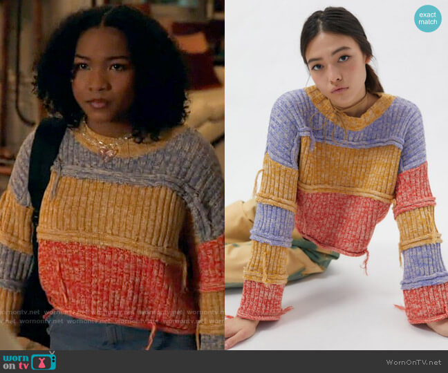 Kimchi Blue Harvest Patchwork Sweater worn by Delilah (Laya DeLeon Hayes) on The Equalizer