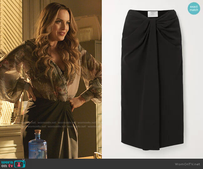 Knotted Cady Midi Skirt by Valentino worn by Fallon Carrington (Elizabeth Gillies) on Dynasty