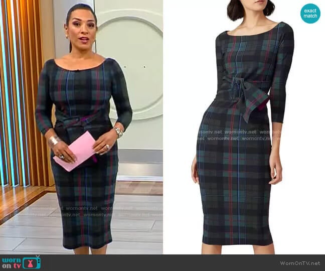 La Petite Robe di Chiara Boni Plaid Thayna Sheath Dress worn by Michelle Miller on CBS Mornings