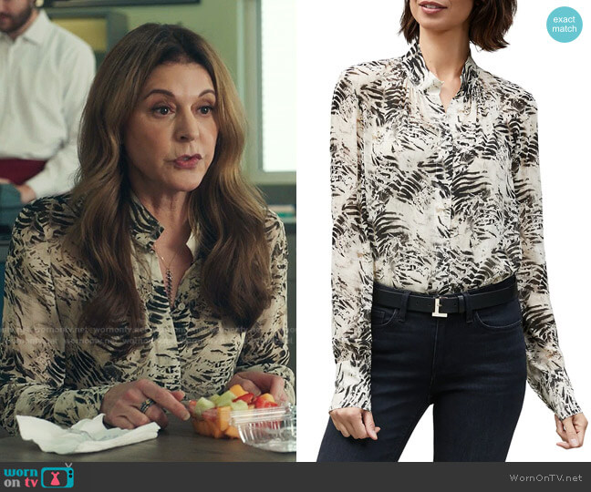 Mattea Graphite-Print Blouse by Lafayette 148 New York worn by Kit Voss (Jane Leeves) on The Resident