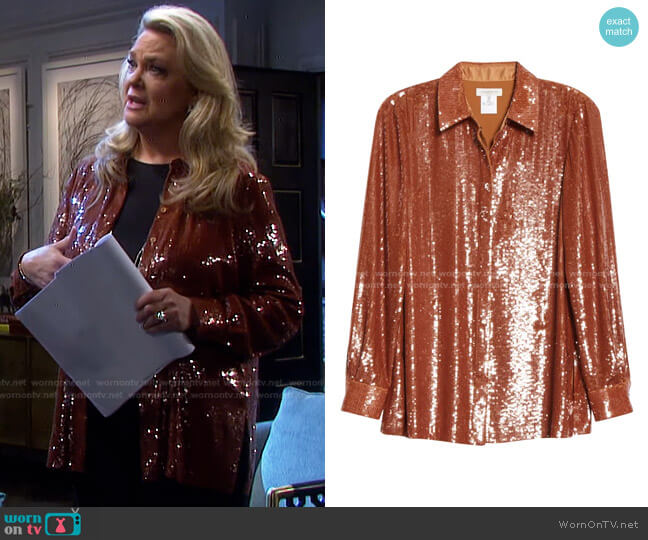 Ruxton Sequin Shirt by Lafayette 148 New York  worn by Anna DiMera (Leann Hunley) on Days of our Lives