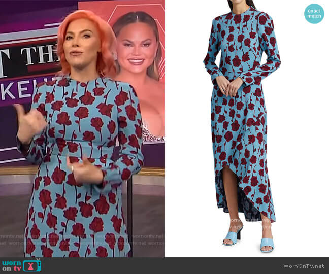 Double Face Rose Printed Crepe Long Sleeve Midi Dress by Lela Rose worn by Whitney Cummings on The Wendy Williams Show