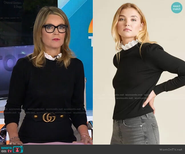 Levina Eyelet Trim Sweater by Veronica Beard worn by Savannah Guthrie on Today