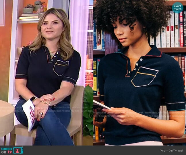 Yes Knit Polo by Lingua Franca worn by Jenna Bush Hager on Today