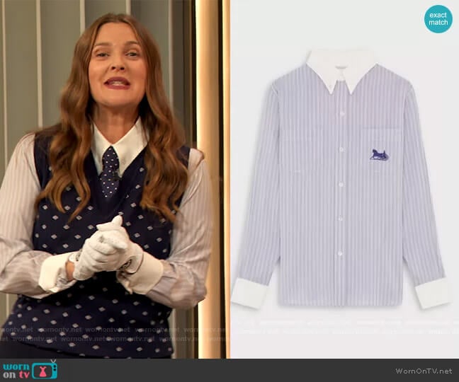 Loose Shirt Sulky Striped Blouse by Celine worn by Drew Barrymore on The Drew Barrymore Show