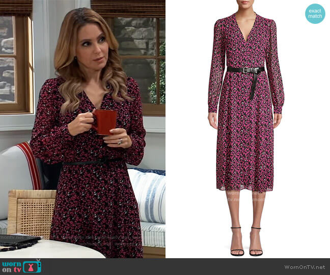 Multi-Floral Belted Dress by MICHAEL Michael Kors worn by Olivia Falconeri (Lisa Lo Cicero) on General Hospital