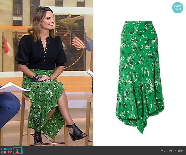 Mac Asymmetric Floral Skirt by Veronica Beard worn by Savannah Guthrie on Today