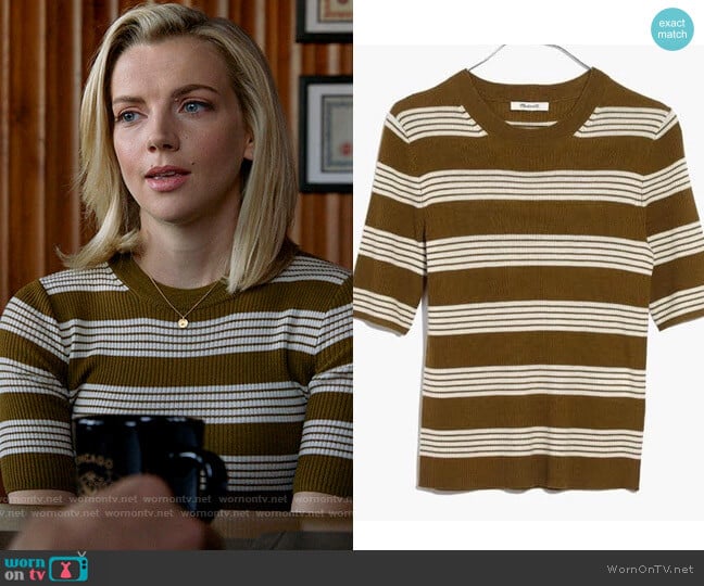 Madewell Ribbed Sweater Top in Bennett Stripe worn by Sylvie Brett (Kara Killmer) on Chicago Fire