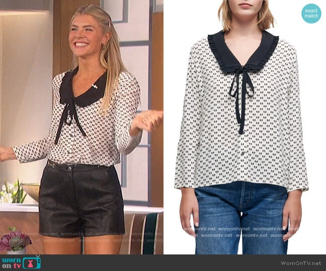 Bow-Print Crepe Shirt by Maje worn by Amanda Kloots on The Talk