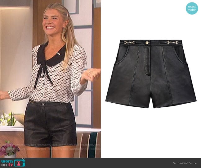 Tailored Horse bit Leather Shorts by Maje worn by Amanda Kloots on The Talk