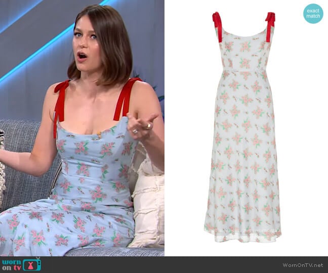 Serafina Blue Floral Corset Dress by Markarian worn by Melissa Banoist on The Kelly Clarkson Show