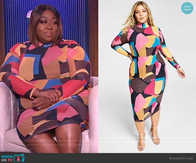 Trendy Plus Size Mock-Neck Bodycon Dress by Nina Parker worn by Loni Love on The Real