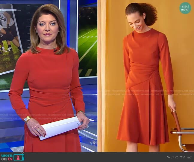 Oban Dress by The Fold London worn by Norah O'Donnell on CBS Evening News