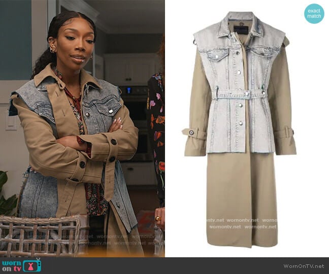 Belted Trench with Denim Vest Coat by Proenza Schouler worn by Naomi (Brandy Norwood) on Queens