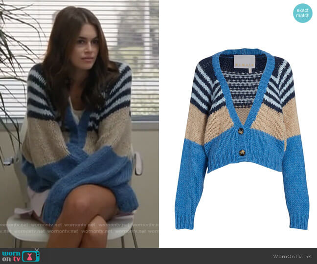 REMAIN Birger Christensen Esther Contrast Striped Cardigan worn by Kendall (Kaia Gerber) on American Horror Story