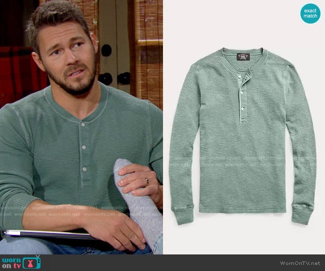 Ralph Lauren Waffle Knit Henley worn by Liam Spencer (Scott Clifton) on The Bold and the Beautiful