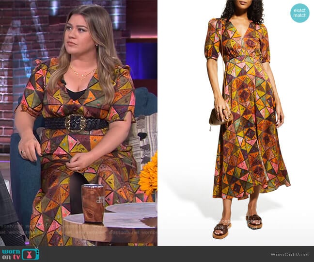 Lea Embroidered Silk Dress by Saloni worn by Kelly Clarkson on The Kelly Clarkson Show