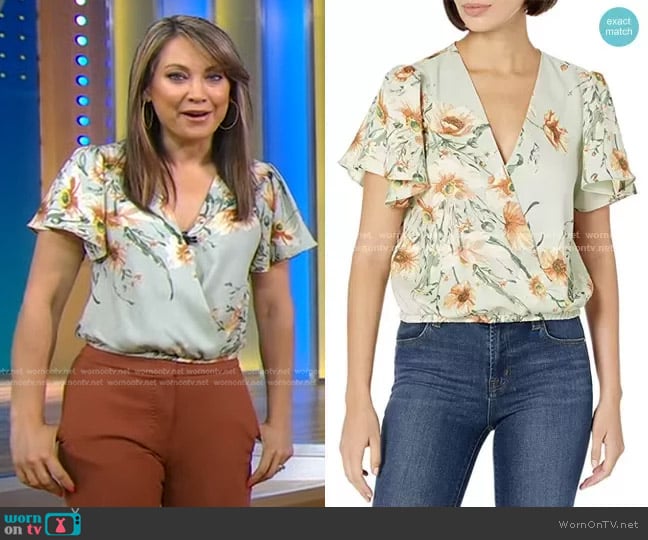 Short Flutter Sleeve Surplice V-Neck Top by ASTR the Label worn by Ginger Zee on Good Morning America