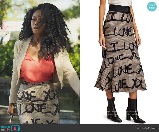 Love You Embroidered Skirt by Silvia Tcherassi worn by Angela Vaughn (Yaya DaCosta) on Our Kind of People