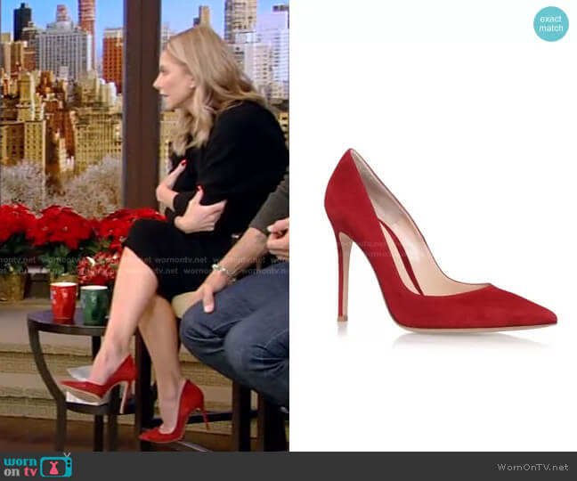 Suede Pumps by Gianvito Rossi worn by Kelly Ripa on Live with Kelly and Mark