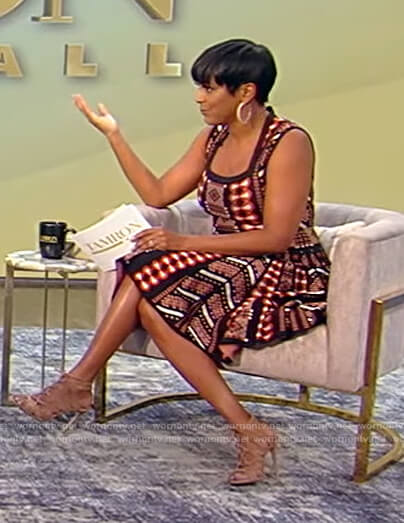 Tamron’s printed fit and flare mini dress on Tamron Hall Show