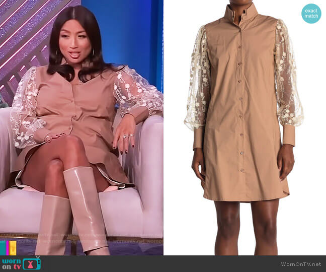 Embroidered Sleeve Button Front Dress by TOV worn by Jeannie Mai on The Real