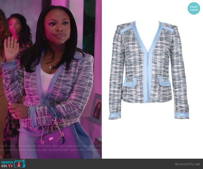 Hook and Eye Closure Jacket by Tahari ASL worn by Jill (Naturi Naughton) on Queens