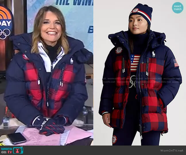 WornOnTV: Savannah’s navy and red check puffer jacket on Today ...