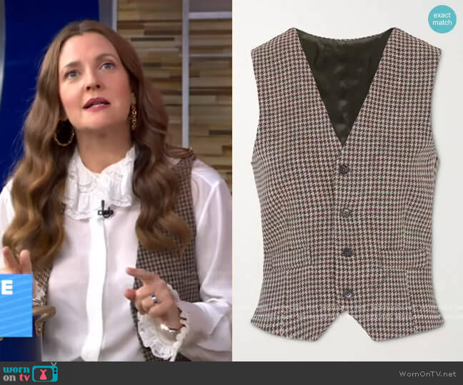 The Andrea houndstooth wool vest by Giuliva Heritage worn by Drew Barrymore on GMA