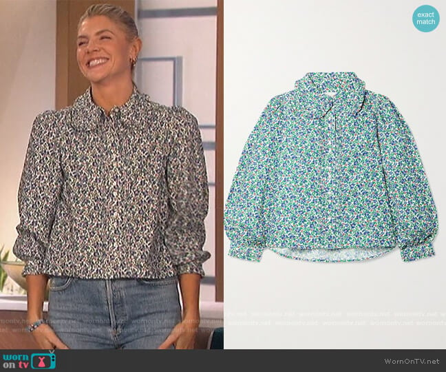 Hemmingway pintucked floral-print cotton-corduroy blouse by The Great worn by Amanda Kloots on The Talk