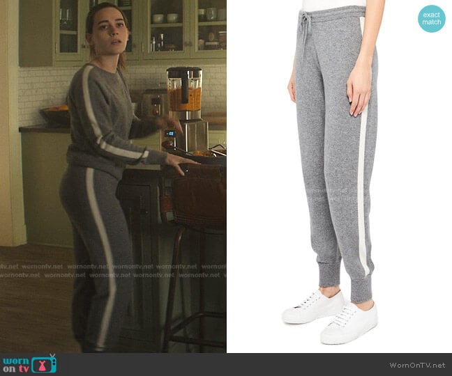 Athletic Striped Cashmere Pants by Theory worn by Love Quinn (Victoria Pedretti) on You