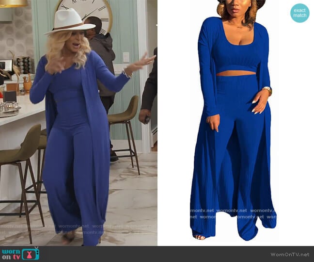 3 Piece Top Pants and Cardigan Outfit by ThusFar Store at Amazon worn by Karen Huger on The Real Housewives of Potomac