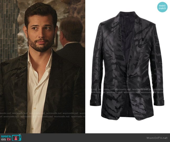 Abstract-Jacquard Satin Tuxedo Jacket by Tom Ford worn by Sam Flores (Rafael de la Fuente) on Dynasty