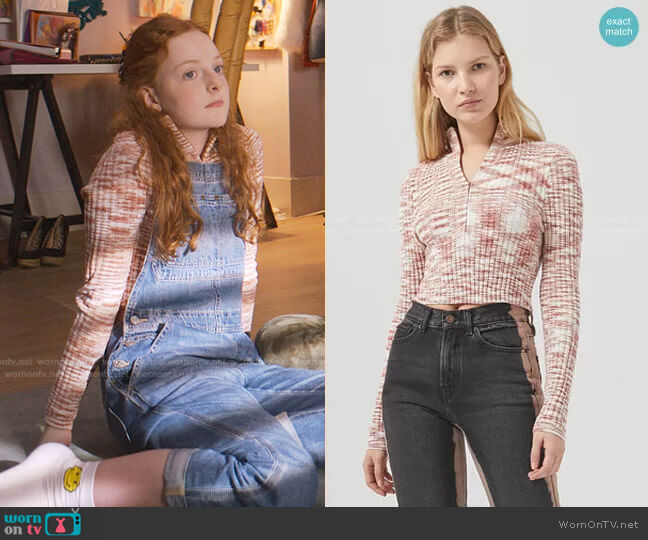 Ty Chenile Half Zip Top by Urban Outfitters worn by Mallory Pike (Vivian Watson) on The Baby-Sitters Club