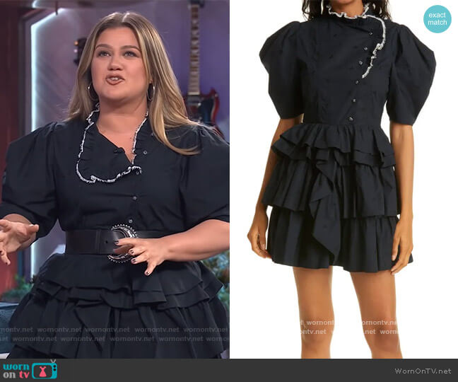 WornOnTV: Kelly’s black ruffled mini dress on The Kelly Clarkson Show ...