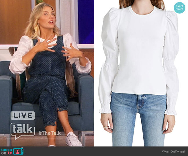 Fawn Puff-Sleeve Top by Veronica Beard worn by Amanda Kloots on The Talk